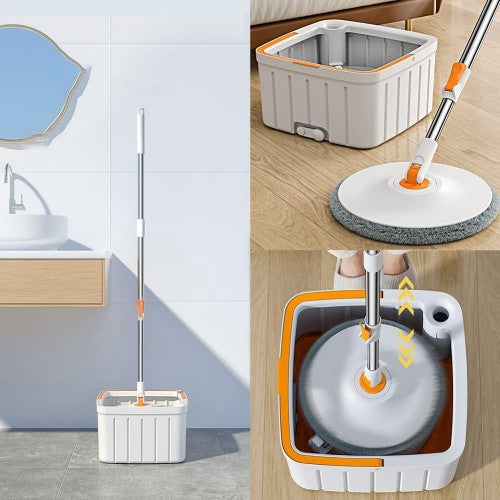 Spin Mop Bucket Set, Self Wringing Mope with 4 Microfiber Pads, Self Separation Dirty Clean Water System for Floor Cleaning, Hardwood, Laminate, Tile Spin Mop Bucket Set, Self Wringing Mope with 4 Microfiber Pads, Self Separation Dirty Clean Water System for Floor Cleaning, Hardwood, Laminate, Tile